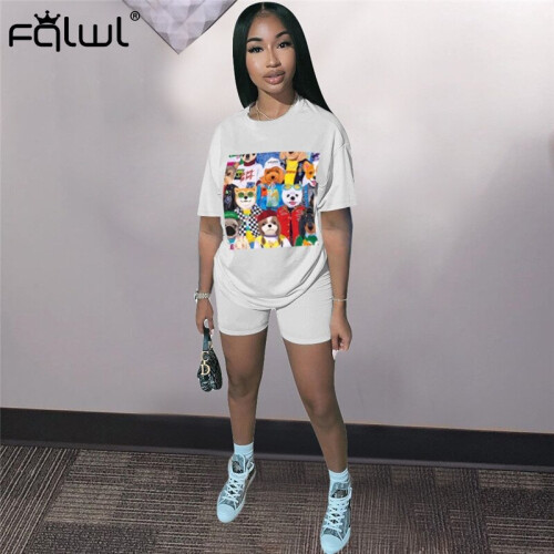 Cartoon Print Two Piece Set Women Suit Summer Outfits T Shirt Biker Shorts Set Women Matching Sets Ladies Tracksuit Female on OnBuy