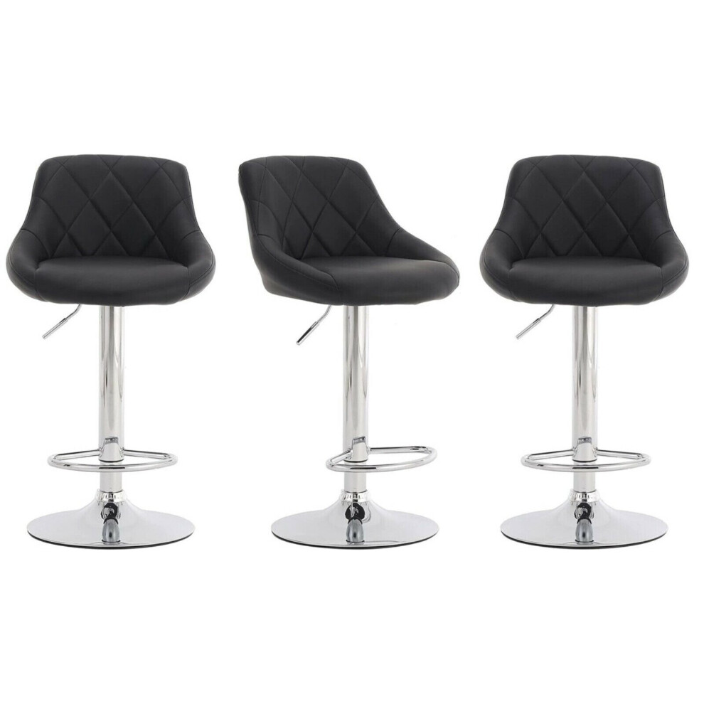 (BLACK ) MOF 3 X Faux Leather Bar Stools, Black or Grey, Kitchen Breakfast Bar B108