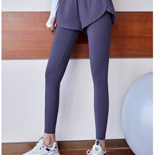 (Violet color Beige-Under S 50kg) High Waist Yoga Pants Invisible Open  Crotch Double Zipper Convenient Pants Women's Light Summer Run Large  Fitness