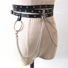 Sexy Pub Female Leather Skirt Belts Punk Gothic Rock Harness Waist Metal Chain Body Bondage Hollow Belt Accessories for Lady