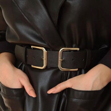 Model Women and Girls Belt 2 Buckle Golden Faux Leather Belt Jeans Modern Brands