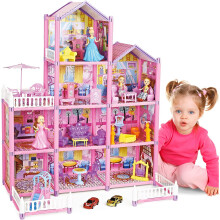 Princess My first Dolls House Kids Pink Grand 4 Story Castle Dolls House Playset Furniture Outdoor
