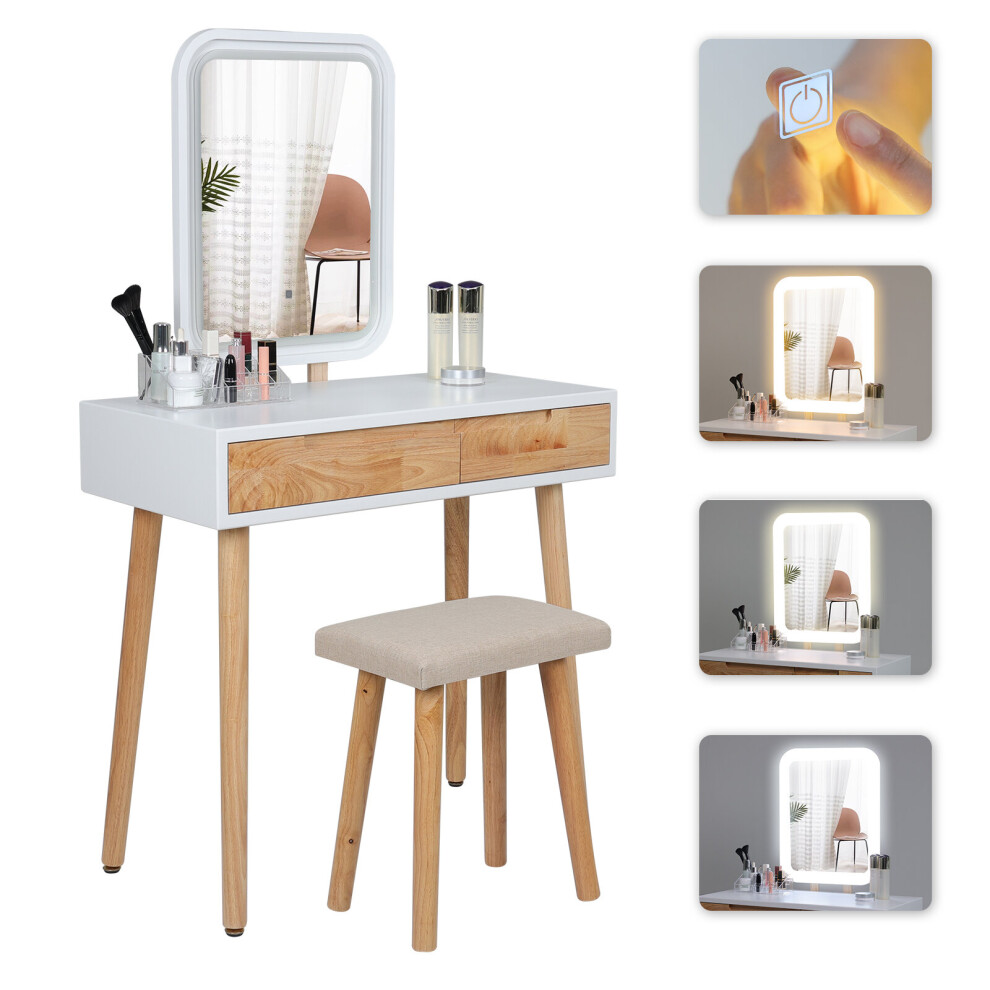 (Square) Dressing Table Stool Set Makeup Mirror w/LED Light