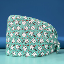 Cartoon Tooth Print Dentist Nurse Accessories Cotton Sweat-absorbing Breathable Adjustable Scrub Cap Reusable