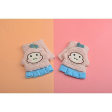 Children's Gloves Winter Warm Hanging Neck Cartoon 1-3 Years Old 2 Children Female Baby Half Finger Flip Gloves