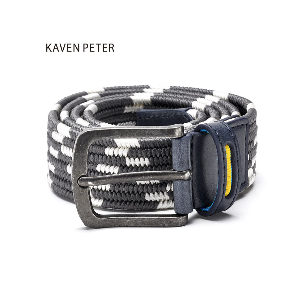 (GreyWhite White-115CM) Elastic Belt With Stretch Casual Golf Belt Waistband Braided Style Five Match Antique Brass And Antique Silver Buckle-image-OPC-PBQT9KT-NEW