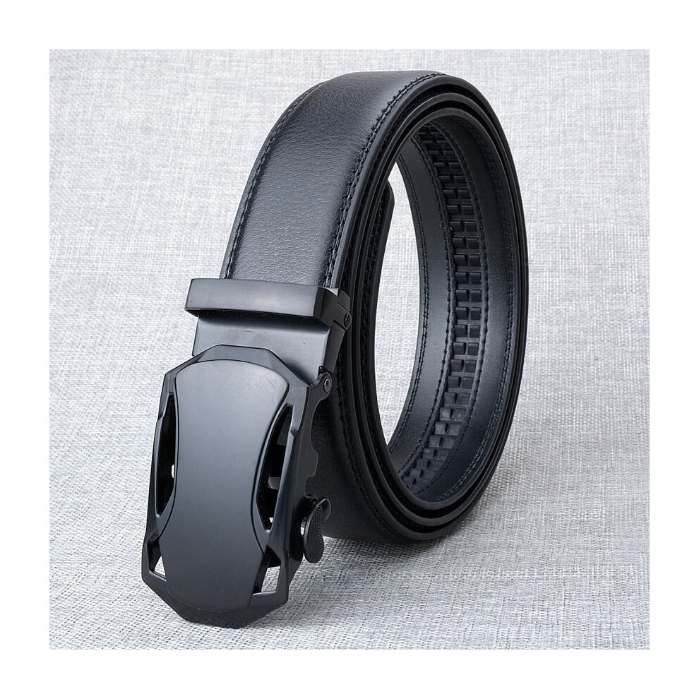 (Black-120cm) Men's Belt Cow Leather Belts Automatic Buckle Leather Belts for Men 3.4cm Width-image-OPC-PBQVV2W-NEW