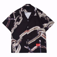 Mens Hawaiian Shirt Hip Hop Harajuku Chain Print Streetwear Button Up Beach Shirt Summer Unisex Short Sleeve Casual Tops Shirts