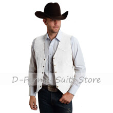 Men's Western Denim Casul Vest Chalecos Steampunk Tank Top Summer Party British Style Suede Leather Sleeveless Jacket