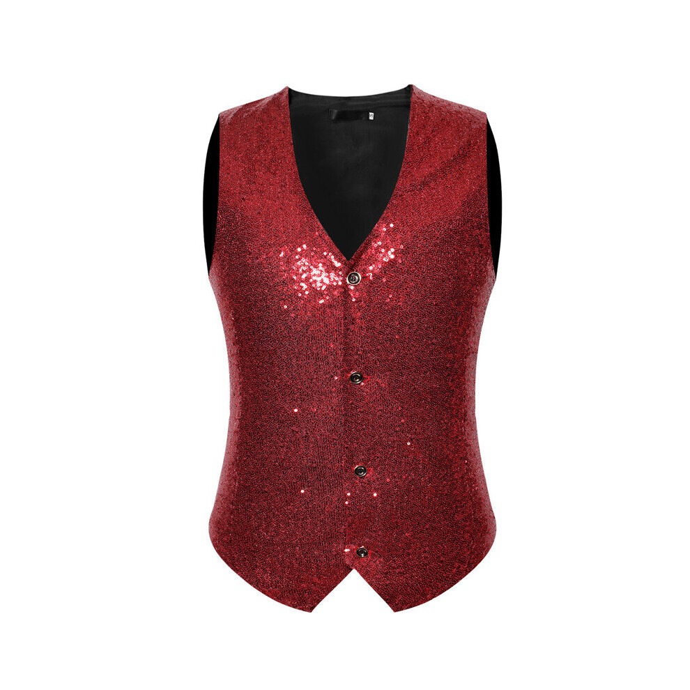 Gilet Paillettes Femme Sans Manches - Décolleté V, Brillant, Pour Fêtes, Noël, Soirée - Taille S à XXL