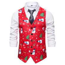 Christmas Vest Men Suit Vest Snowman Printed Red Vests Men's Clothing