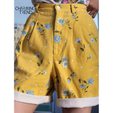 Shorts pants girls waist printed shorts pockets fold vintage pants short pants women