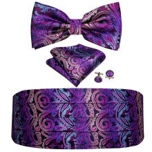 Silk Paisley Tuxedo Mens Cummerbund Bow Tie Pocket Square Set Formal Wide Elastic Belt For Men Wedding Party