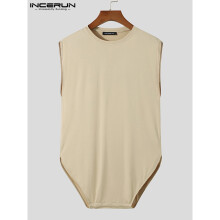 Solid Men Bodysuits Pajamas O-neck Sleeveless Bodysuit Breathable Button Homewear Casual Men Rompers S-5XL