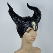Halloween Queen Cosplay Witch Horns Hat Headwear Mask Headgear Helmet Party Prop