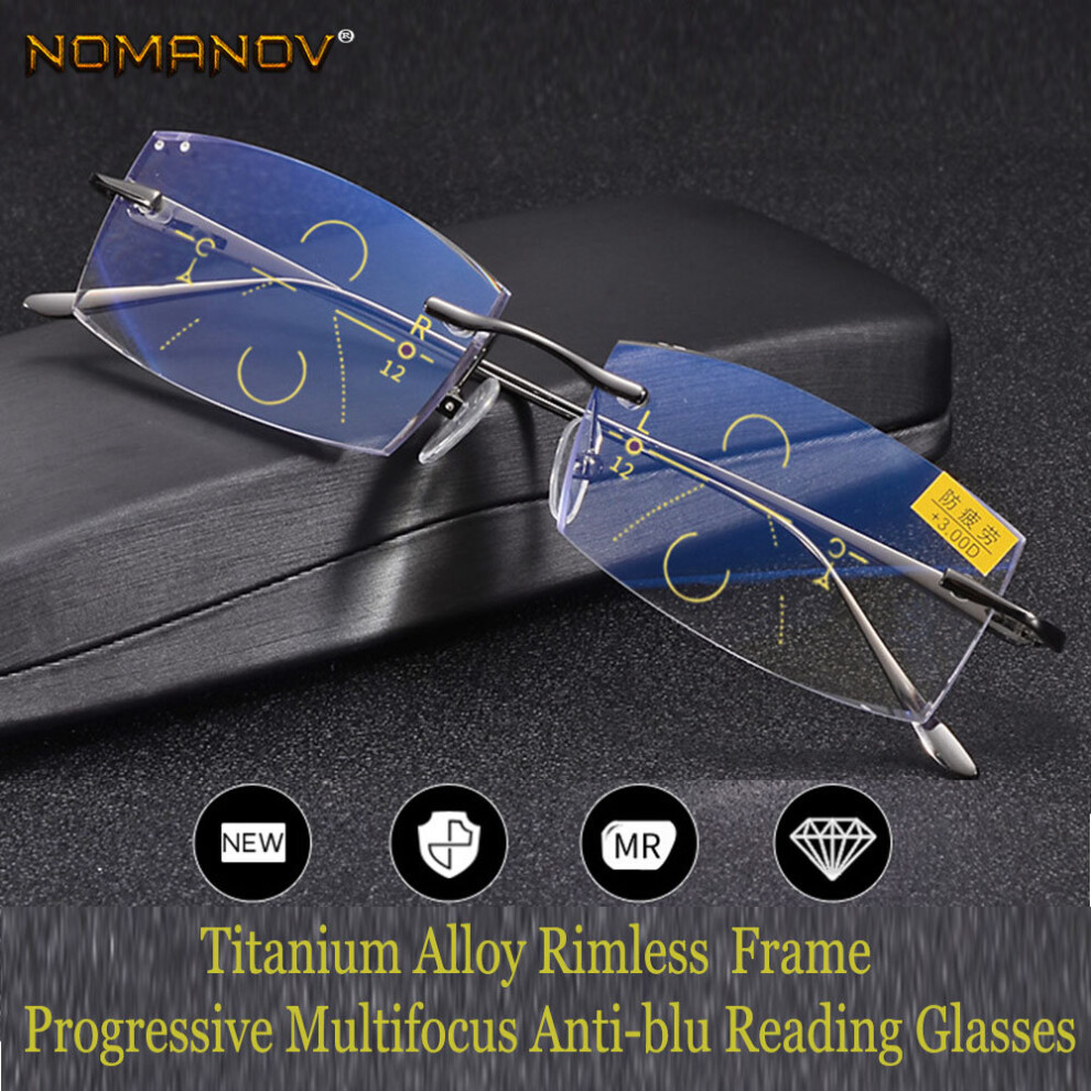 = Progressive Multifocal Reading Glasses Titanium Alloy Rimless Diamond Cut See Near And Far 0 ADD +0.75 To +3