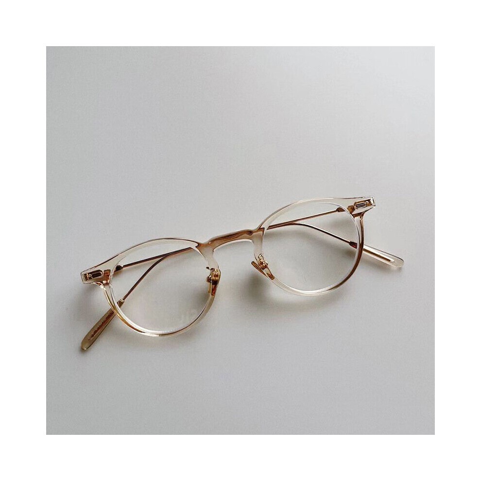 (Khaki, Gold) Retro Optical Eyeglass Frame Round Punk Anti Light Glasses Men Women Vintage TR90 Eyewear Oculos Feminino S7036
