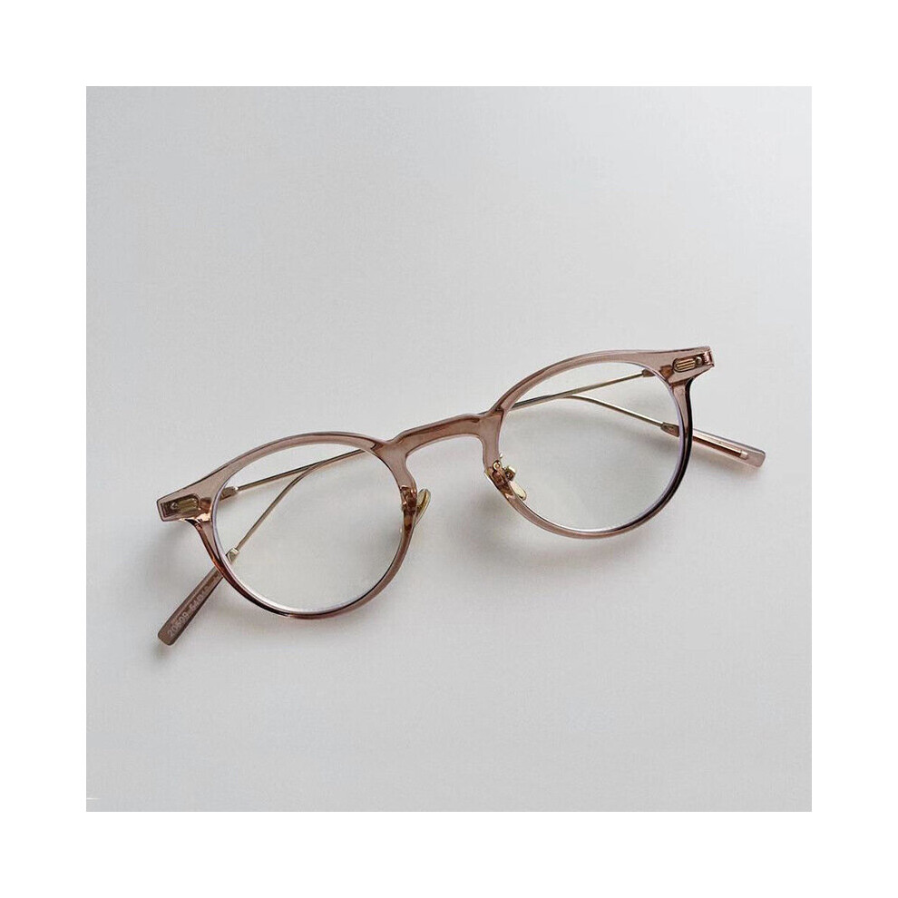 (Auburn, Gold) Retro Optical Eyeglass Frame Round Punk Anti Light Glasses Men Women Vintage TR90 Eyewear Oculos Feminino S7036