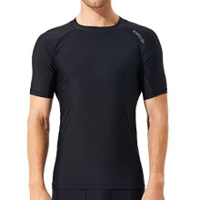 Men's Rash Vest Swim Shirts, Short Sleeve Quick Drying Rash Guard Base Layer Snorkeling Swimming Surfing Rash Tops (Black,L)
