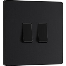 BG Evolve Matt Black Double Light Switch 20A 16AX 2 Way - PCDMB42B