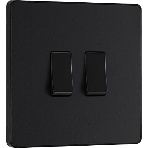 BG Evolve Matt Black Double Light Switch 20A 16AX 2 Way - PCDMB42B