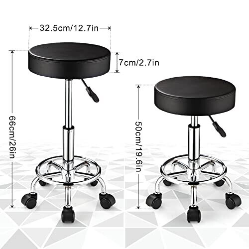 Adjustable Stool with Wheels Round Rolling Stool for Spa Salon Massage Office Stool Chair (Black) 2