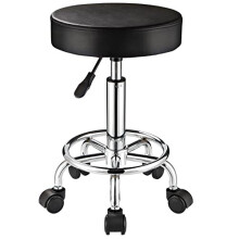 Adjustable Stool with Wheels Round Rolling Stool for Spa Salon Massage Office Stool Chair (Black)