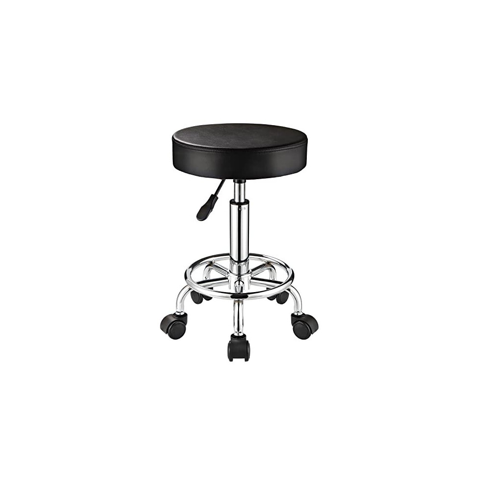 Adjustable Stool with Wheels Round Rolling Stool for Spa Salon Massage Office Stool Chair (Black)