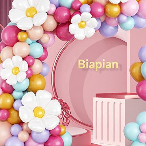 Pink Latex Pink Balloons Garland Arch Kit With Daisy Flowers