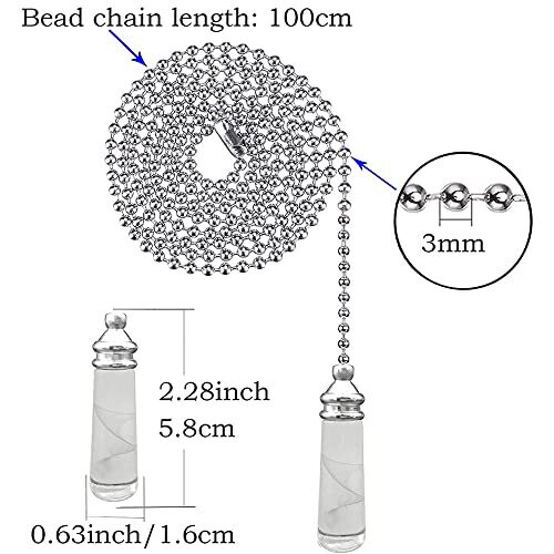 2 PCS Bathroom Light Pull Light Pull Chain Extension with Ball Chain 100 cm Bathroom Toilet Light/Ceiling Light Fan Switch/Blind Cord Pull Handle - 1