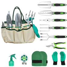 Stainless Steel 11 Piece Heavy Duty Garden Tool Set with Tote Bag – Premium Gardening Tools & Hand Tools Set | Perfect Gardening Gifts for Men &