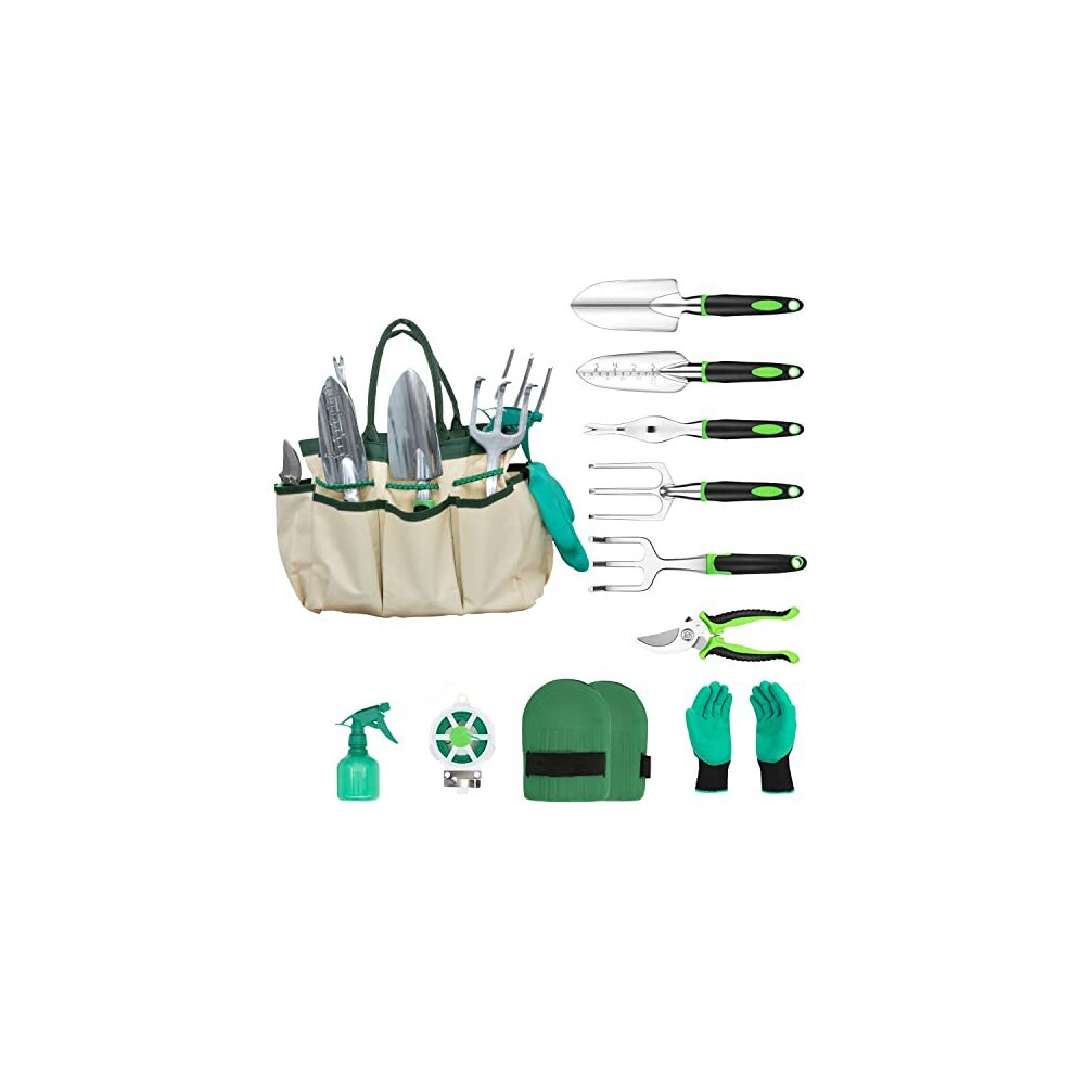 Stainless Steel 11 Piece Heavy Duty Garden Tool Set with Tote Bag â Premium Gardening Tools & Hand Tools Set | Perfect Gardening Gifts for Men &