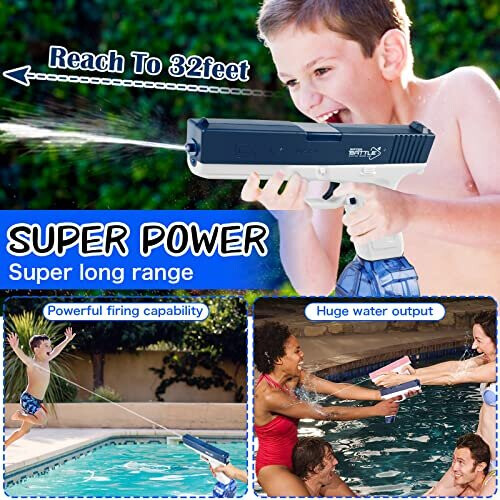 Pistola De Agua Eléctrica De 434+58 Cc Con Batería USB – Alcance 32 Pies, Dos Baterías, Para Batallas De Verano En Playa Y Piscina