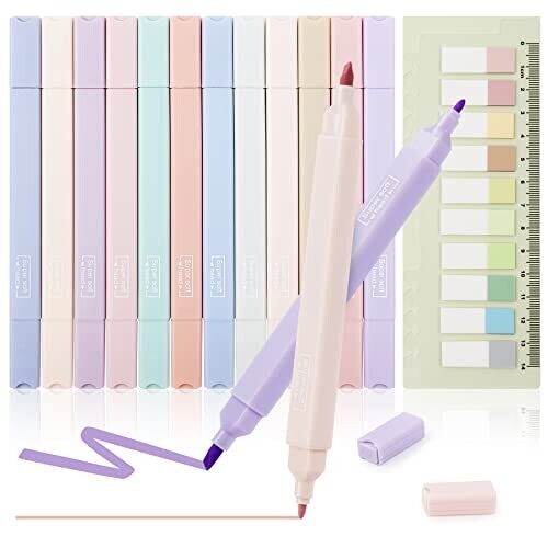 Pastel Highlighters, 12 Pack Mild Colours Double Ended Highlighter Pens ...