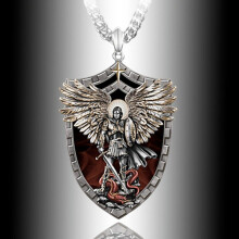 Saint Michael Pendant Necklace for Men, Vintage Warrior Guardian Angel Shield Jewelry Gift