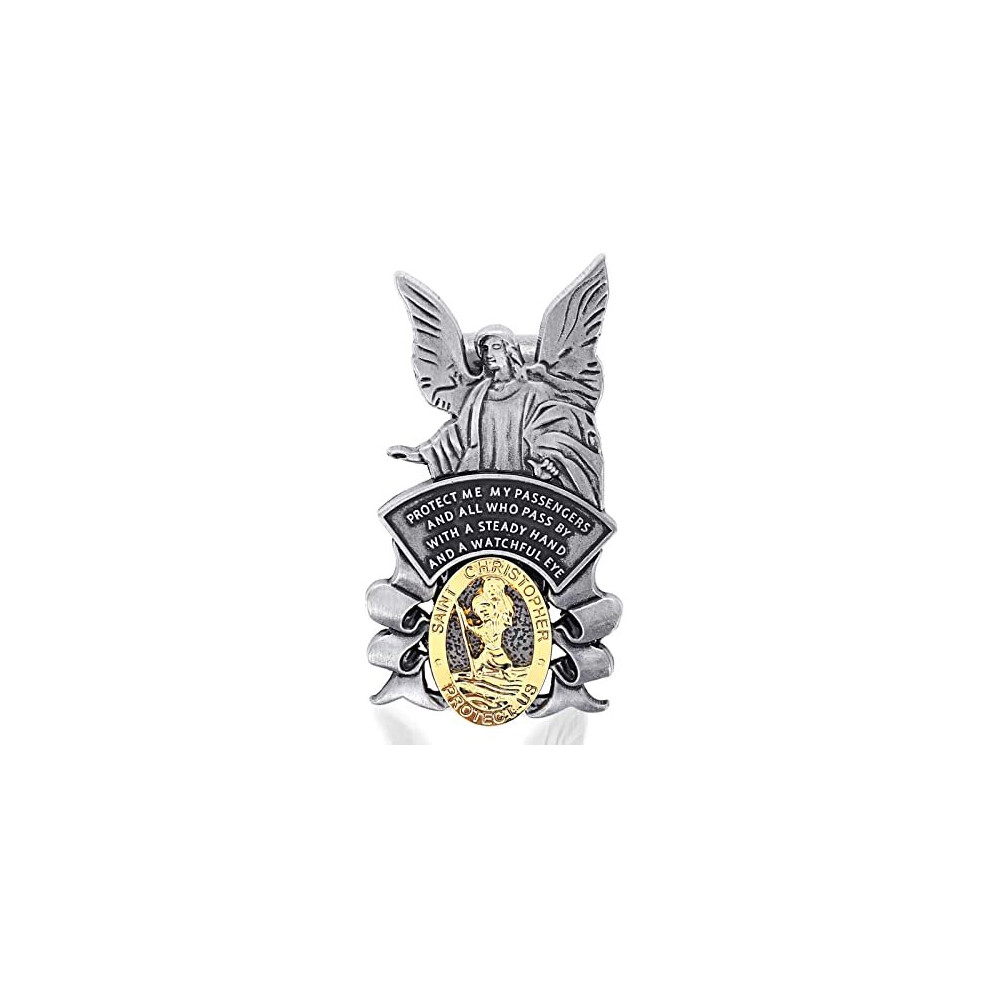 St Christopher Medal For Car, Car Saint Christopher With Guardian Angel Visor Medal Clip Religious Sun Visor Clip Bless Driving Safety New Driver Gift 5014542713576