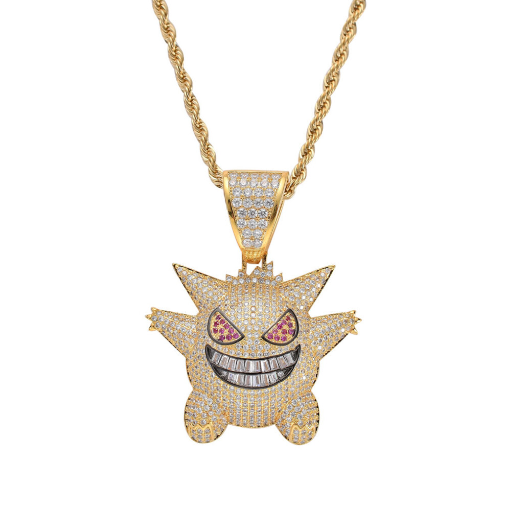 (Gold-color, 70cm) And Silver Hip Hop Jewelry Brass CZ Cartoon Pendant Cubic Zircon Necklace Iced Out Men Gift CN055