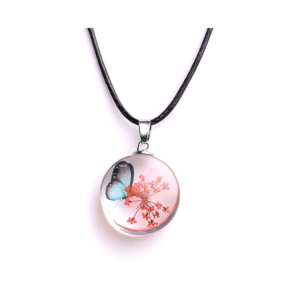 Fahion Glass Charm Real Dried Flower Pendant Necklace Transparent Butterfly Flower Pendant Necklace For Women Jewelry-image-OPC-PBRC2T8-NEW