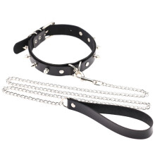 Punk Rock Stud Collar For Cosplay Costume Play Leather Collar Size Adjustable Necklace With Leash Attached Decal