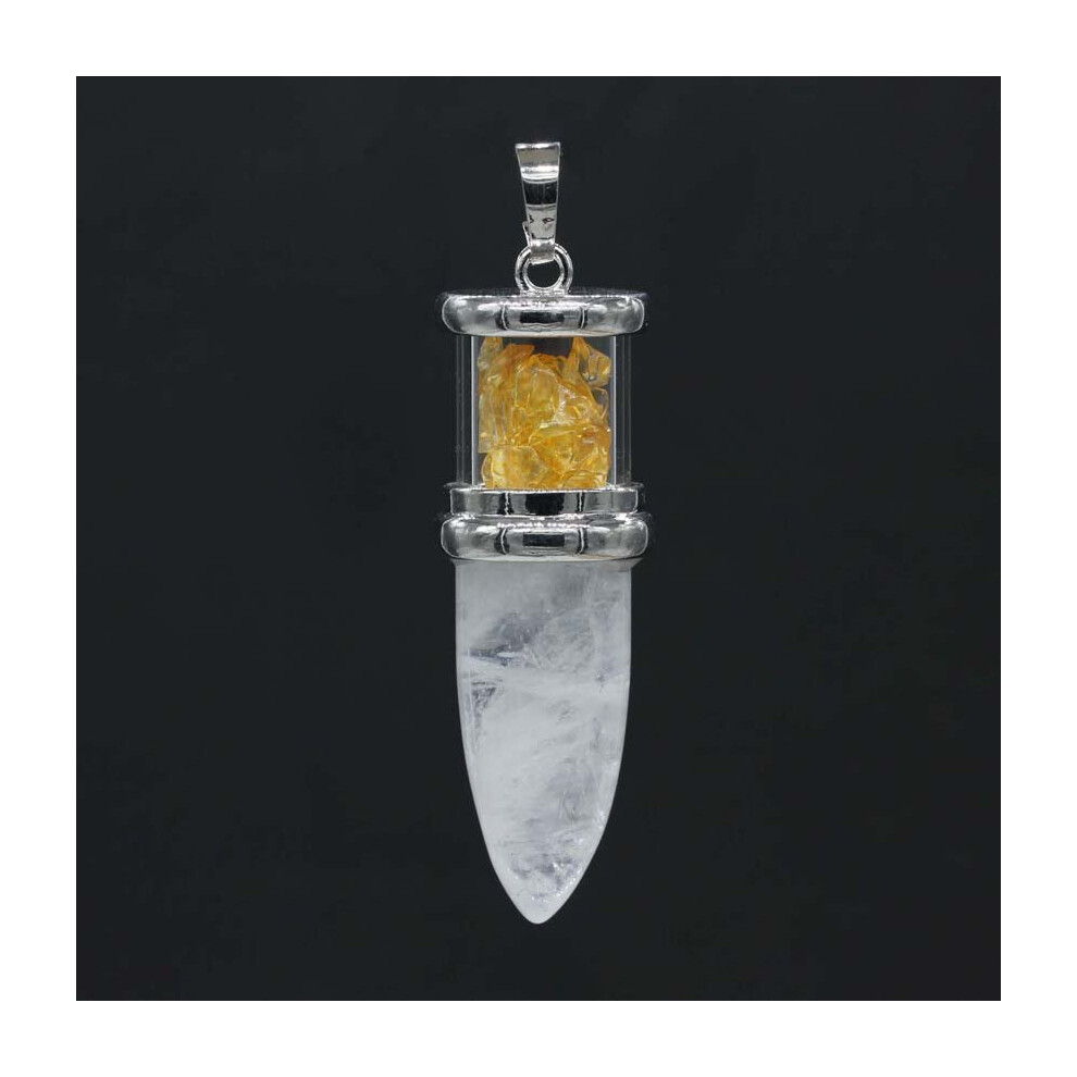 KFT Natural Healing Crystal Quartz Reiki Stone Pendulum Necklace Rock Crystal Citrines Bullet Shape Pendulum Stone Pendant-image-OPC-PBRC7SY-NEW
