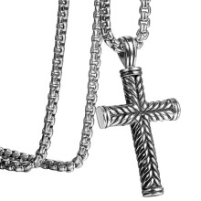 Boniskiss Silver Cross Pendant Necklace With Link Chain For Male And Women Punk Party Statement Jesus Prayer Jewelry Gift