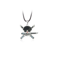 Anime One Piece Necklace Cosplay Luffy Pirate Skull Zinc Alloy Metal Pendant Rope Chain Choker Jewelry Gift Souvenir