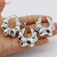 Silver Pendant Necklace Earings For Women Girls African Dubai Lady Jewelry Set N12066