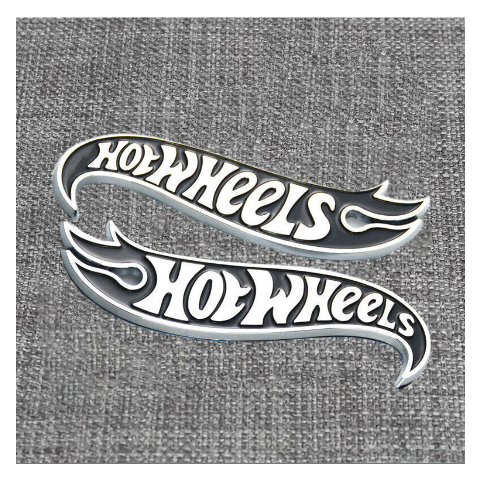 2PCS Silver Black Hot Wheels Side Fender Lid Hood Badge Decal Emblem