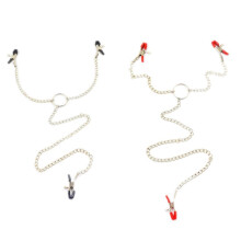 Three-Headed Double-Peak Nipple Labia Clitoris Clip Metal Breast Adjustable 3 Clamp W Chain Bondage Adult Party Body Jewelry