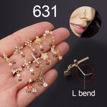 (MULTI) 1PC Piercing Body Jewelry Dangling Nose Ring Indian Nose Ring Stainless Steel With Charm Nose Ring For Women Nose Rings And Stud