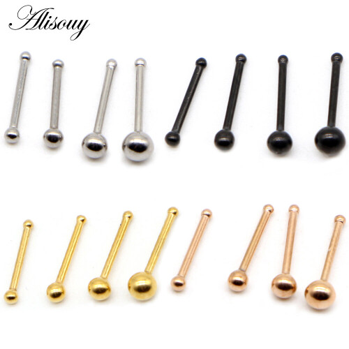 1PC Nose Studs Bar 316L Stainless Steel Ball Nose Piercing Pin Earrings ...