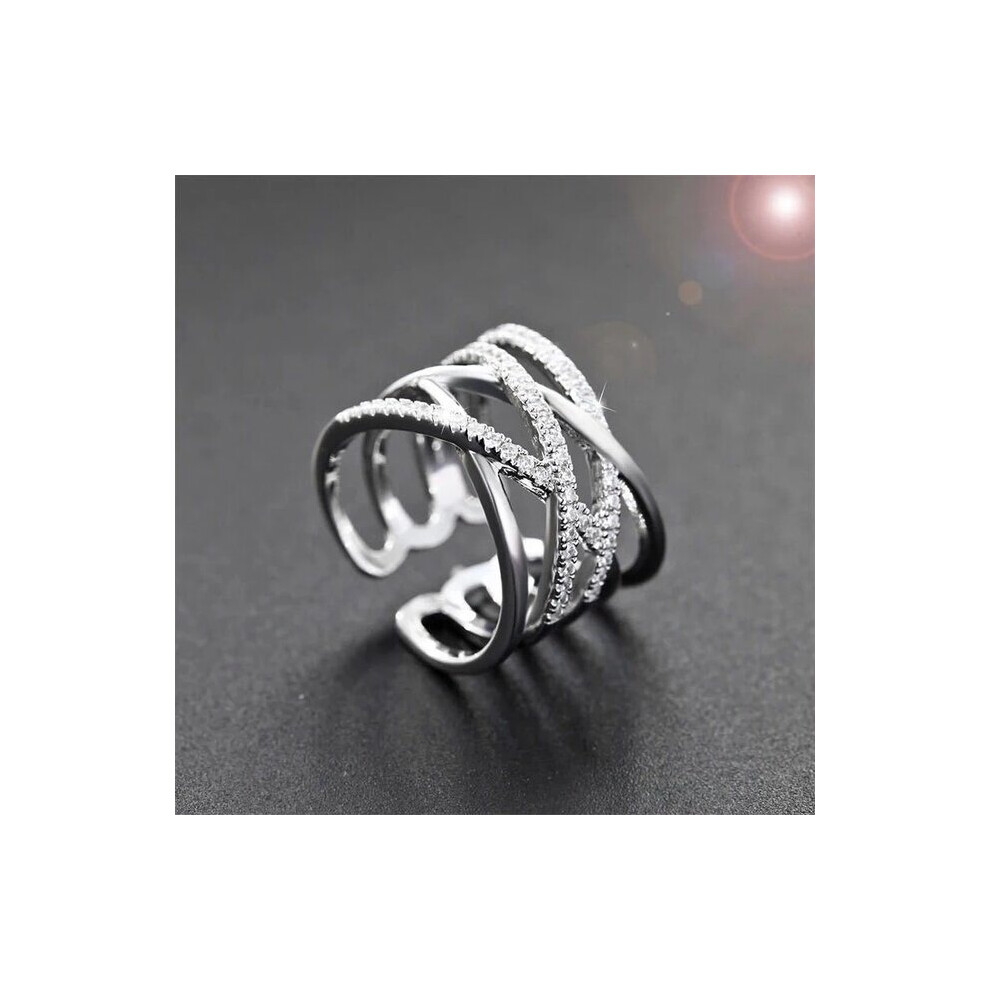 Foxanry Silver Sparkling Single Rings for Women Couples Party Jewelry Adjustable-image-OPC-PBRJW57-NEW