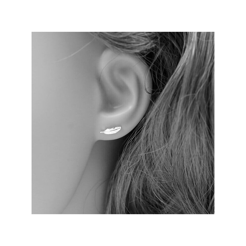 Elegant Sterling Silver Feather Stud Earrings for Women - VES6003 | Brincos