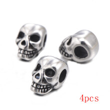 4pcs/lot Stainless Steel Skull Beads Vintage Big Hole DIY Skull Charms fit Men Bracelet Jewelry Making Bead Accessories